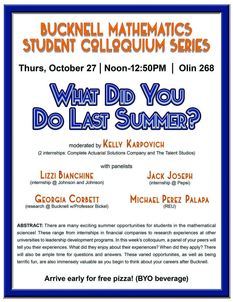 The poster for the event which contains the text included in the blog post except in large font and Bucknell colors.
