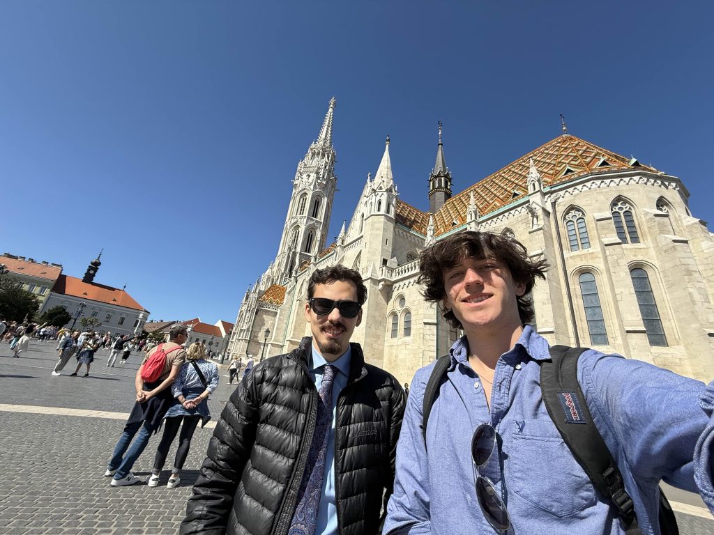 Sam and fellow BSM student Desmond outside of Matthias Church in the Palace district of Buda.