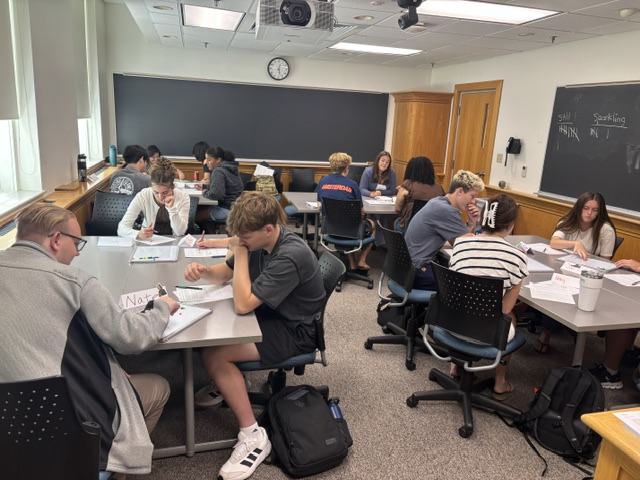 Whole class working in groups on playing their game and trying to find a winning strategy.