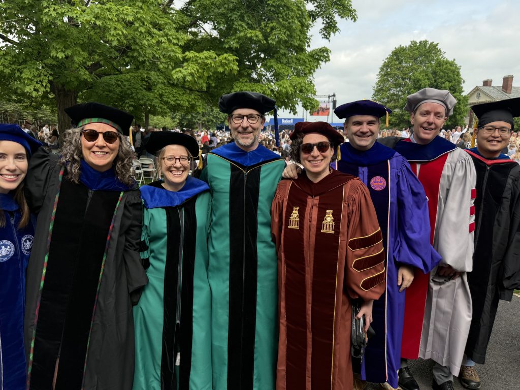 Some members of the Mathematics and Statistics department in their regalia at graduation last year.