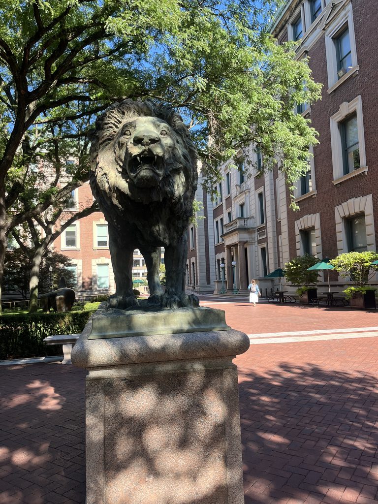 Lion statue on Columbia University's campus